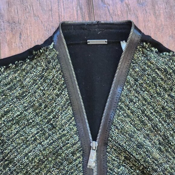 Elie Tahari Tweed Zip Front Sweater Size S Wool Blend Cardigan Green Classic - Picture 7 of 10